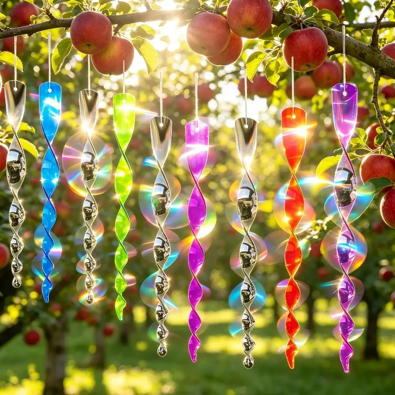 5/20Pcs Reflective Bird Repellent Spiral Rods Hanging Scare Deterrent Device 7 Color Wind Spinner for Garden Orchard Patio Farm