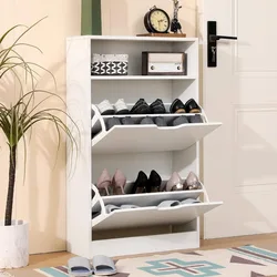 Shoe Cabinet with 2 Flip Drawers, White Freestanding Storage Racks for Entryway Hidden Narrow Shoe Organizers Perfect