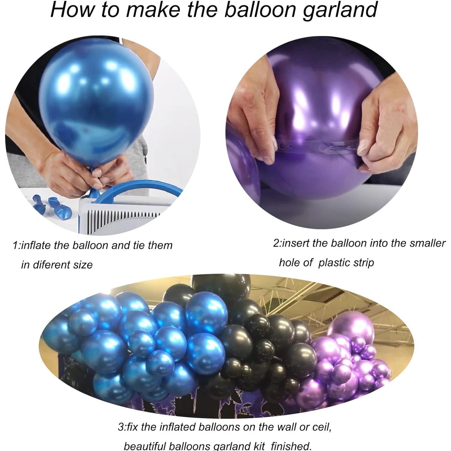 مجموعة بالونات من اللاتكس المعدنية باللون الأزرق والأرجواني والأسود مكونة من 117 قطعة مناسبة لحفلات أعياد الميلاد وحفلات الزفاف وديكور حفلات عيد الحب #4