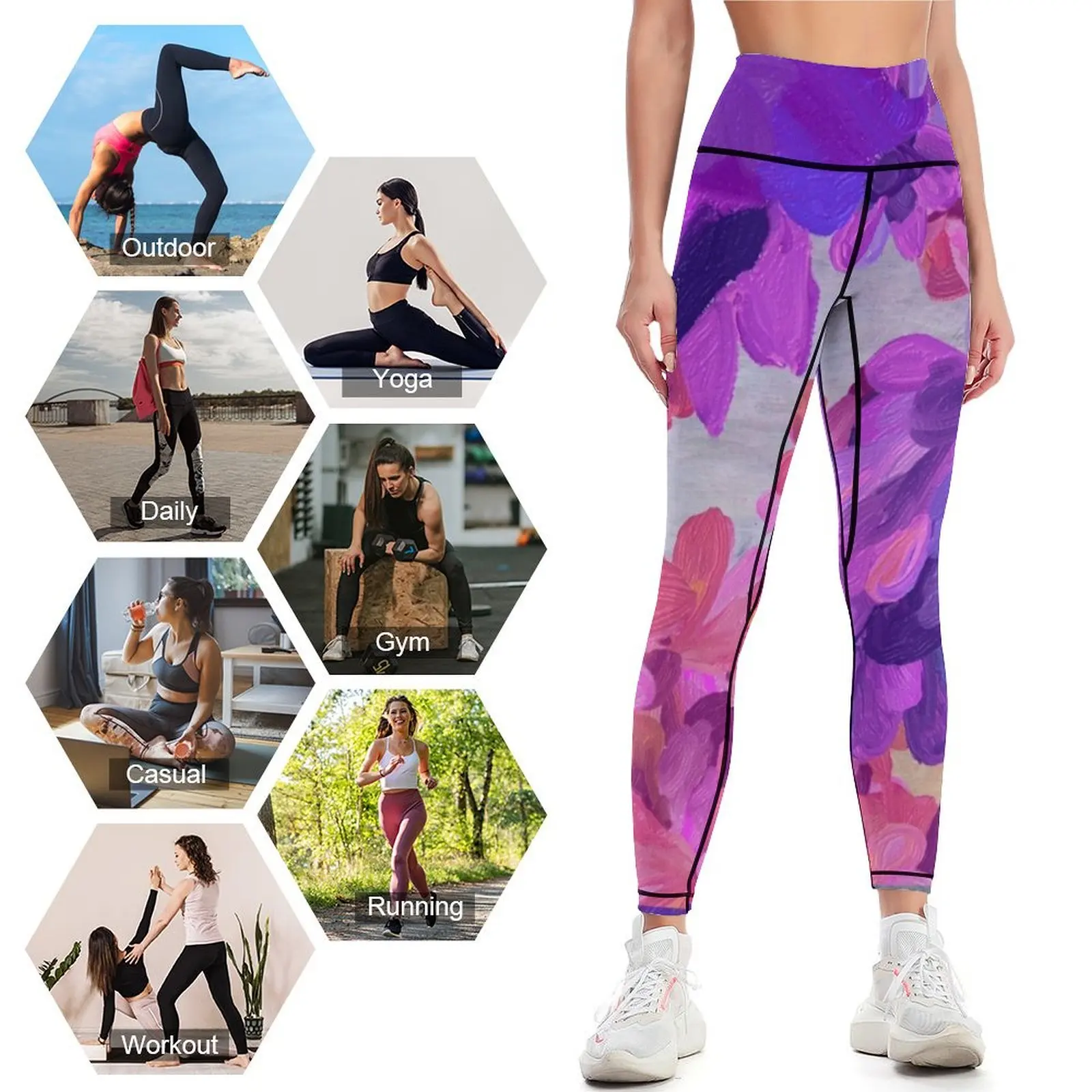 Leggings de sport violet jardin pour femmes, haut de gym, vêtements de fitness