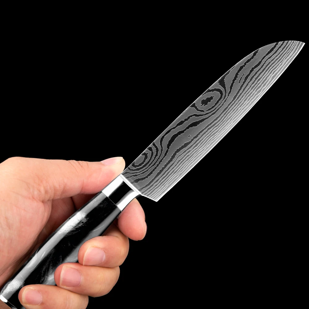 Japan Knife 5Inch Santoku Kitchen Knife,Pro Japanese Chef Knife Sharp Paring Knife, Ergonomic Handle, for Meat, Fish, Fruit