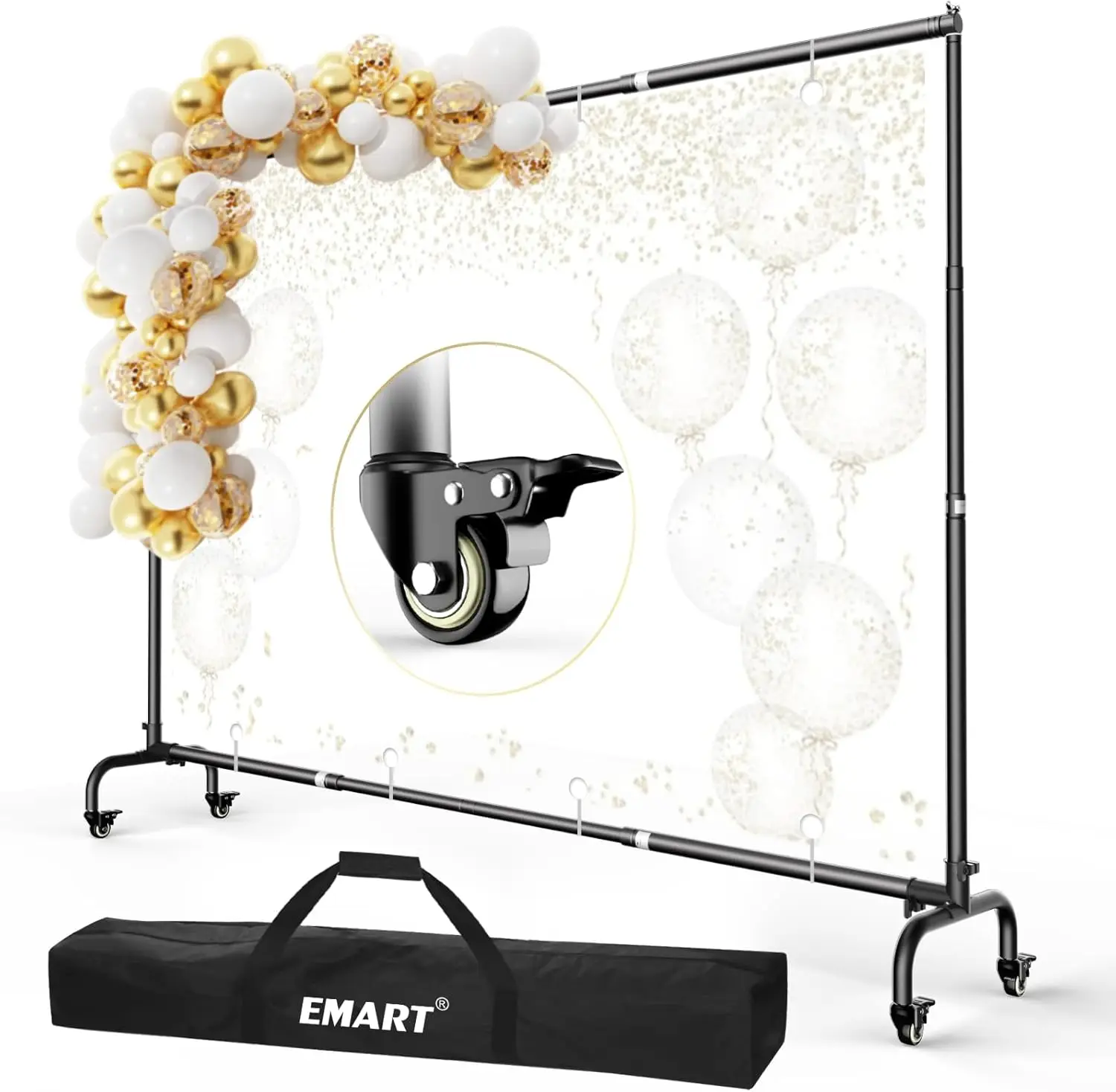 

Adjustable Rolling Backdrop Stand with Wheels, 10x7.5 ft Photo Banner Holder for Parties and Photoshoots