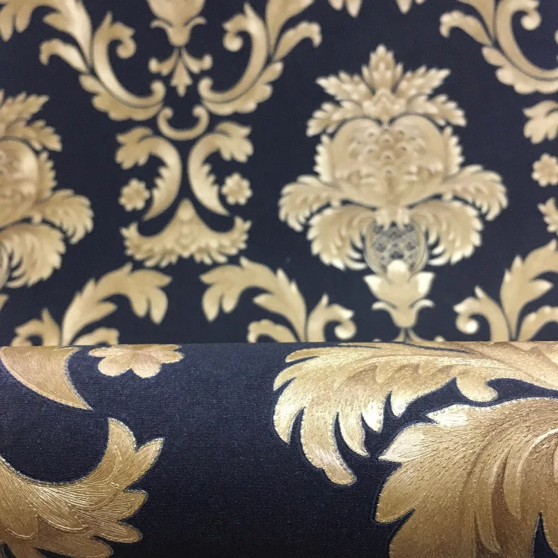 Black Wallpaper Gold Damask Patterned PVC Wall Paper for Living Room Textured Vinyl Home Wall Decor Paper3d Wallpaper Home Decor