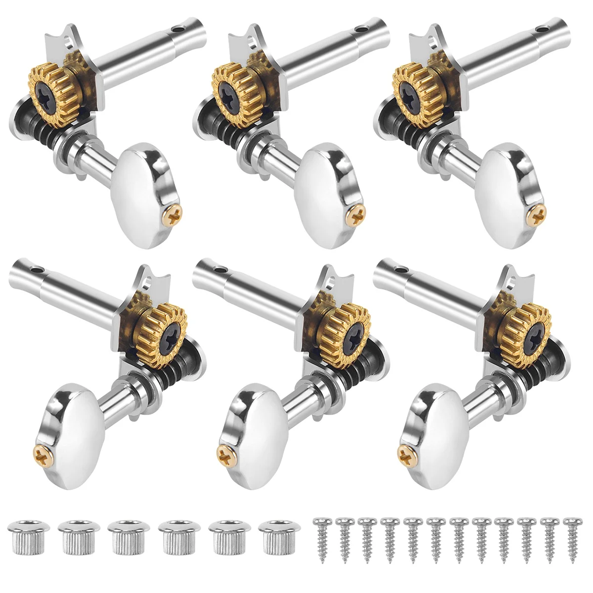 N17R 3L3R 6 Stuks 1:18 Gitaar String Stemsleutels Tuner Machine Heads Knoppen Stemsleutels voor Akoestische of Elektrische Gitaar Zilver