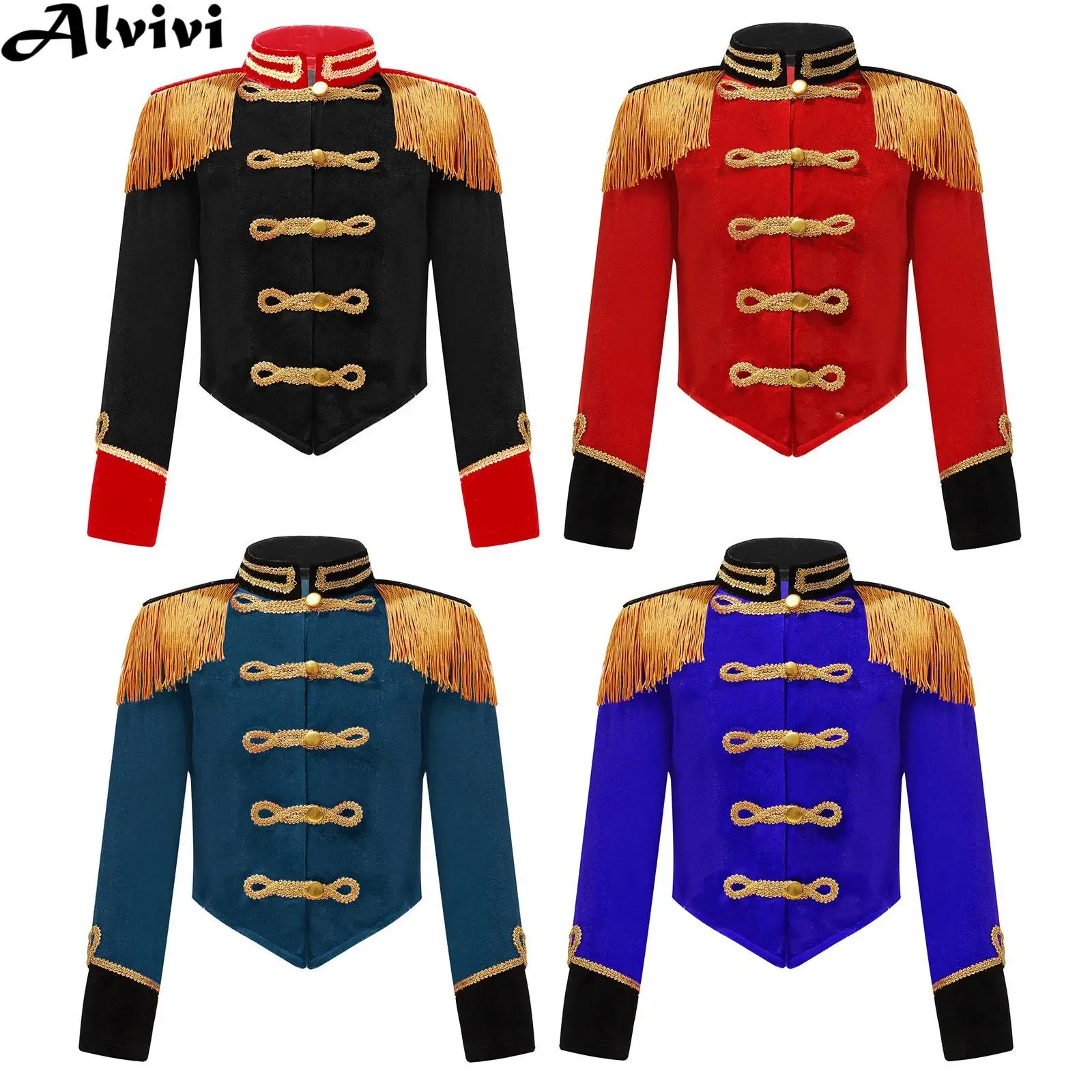 Children Girls Long Sleeve Tassel Dance Jacket Top Halloween Carnival Circus Ringmaster Cosplay Costume Drum Band Parade Uniform