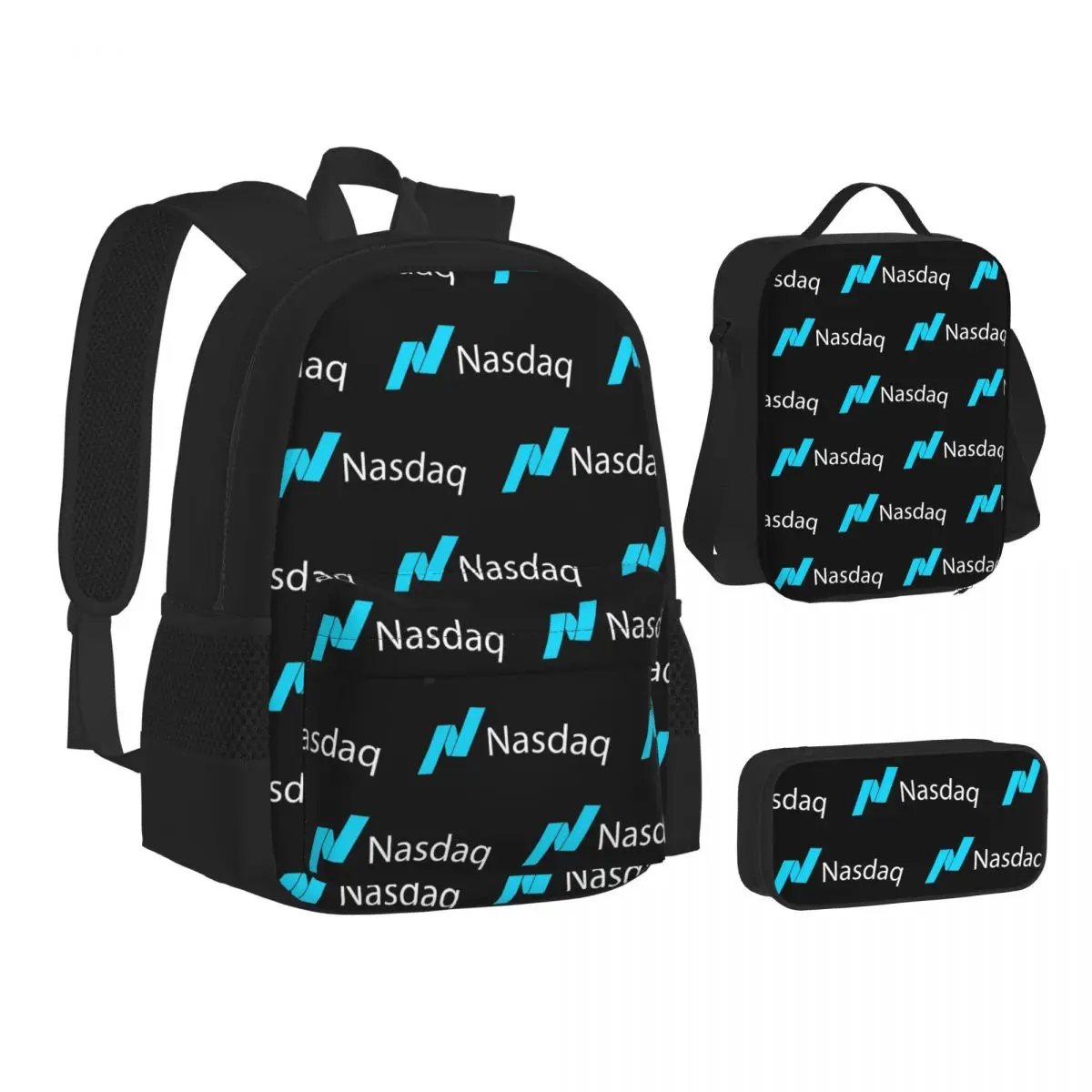 Nasdaq Stock Market Backpacks Students Bookbag School Bags Kids Rucksack Lunch Bag Pen Bag Three-Piece Set