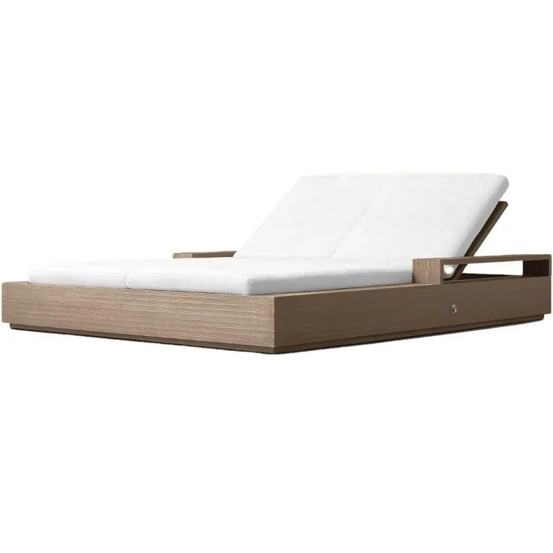 High-end Modern Luxury Outdoor Teak Daybed Sofa Double Lounge Seating Waterproof Solid Wood Patio Garden Minimalist Furniture