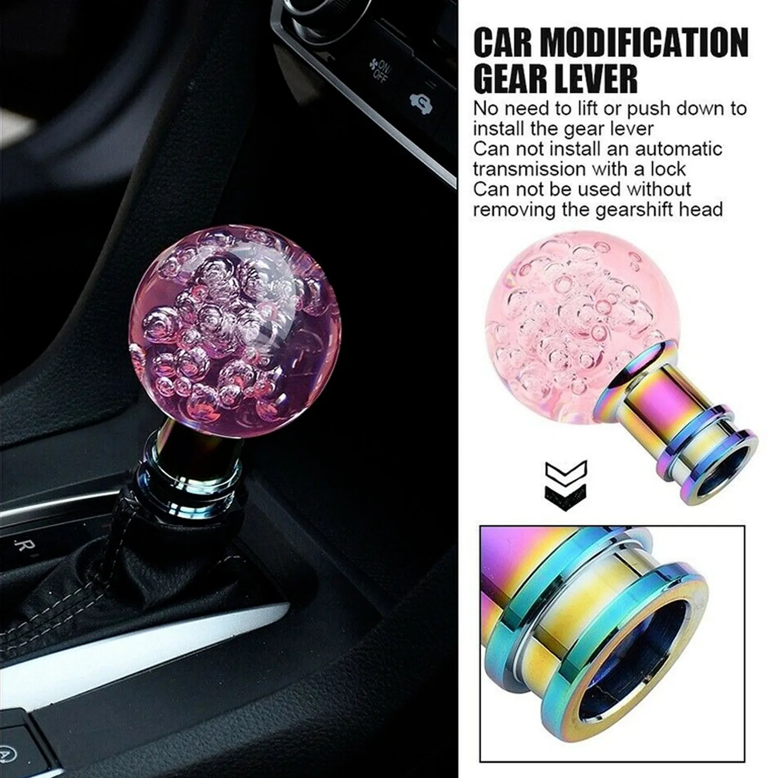 Manual Shift Knob Gear Stick Shifter Pink Crystal Bubble With 3 Threaded Adapters Universal