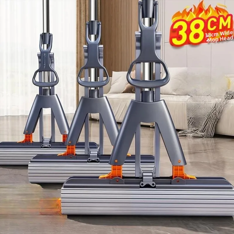 ハンズフリーウォッシュスポンジモップ-家庭用-2026年新型-吸水性抜群-ペアコットンフロアモップ-超極細繊維素材
