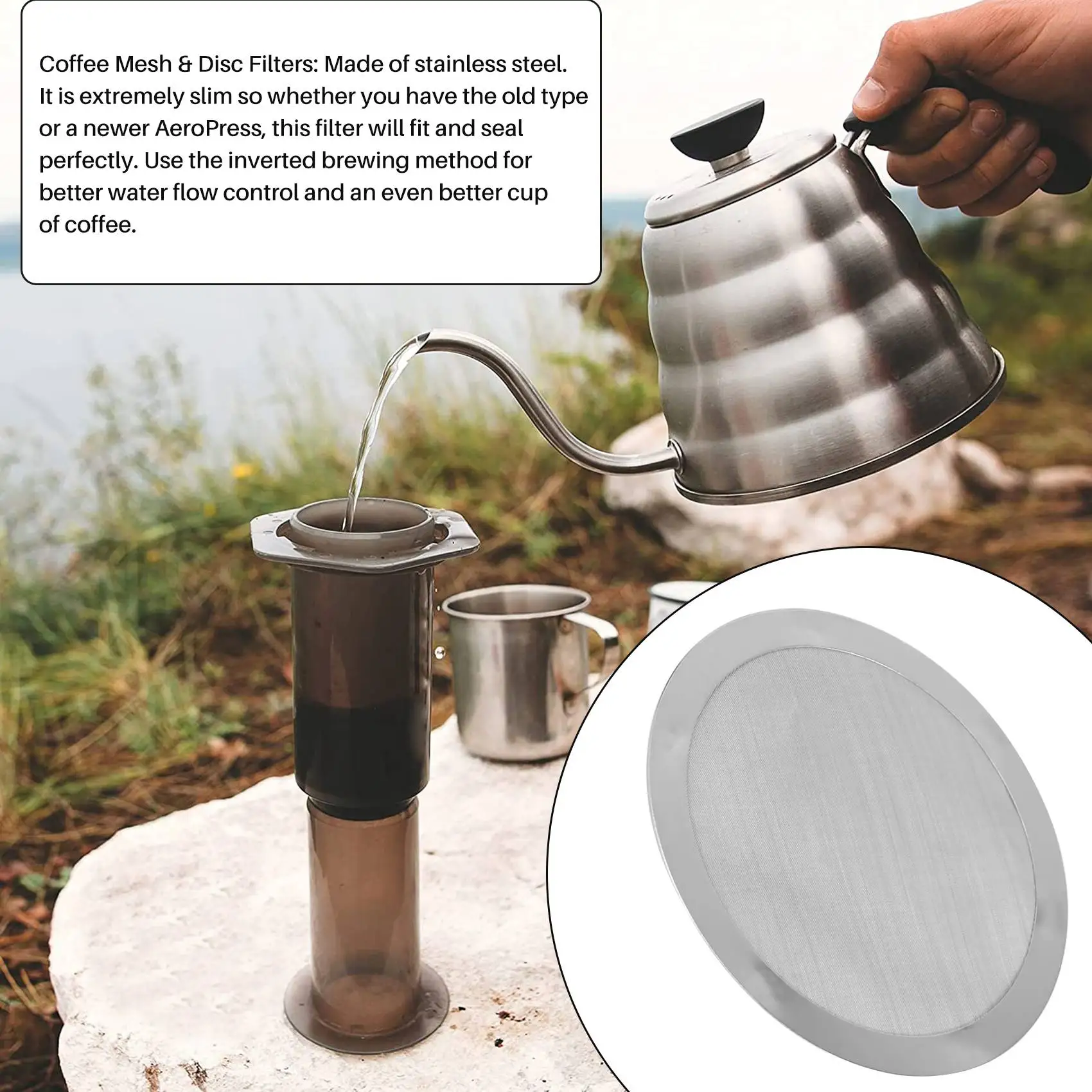 Filtros de café reutilizables para cafetera, malla de acero inoxidable lavable, 2 tipos