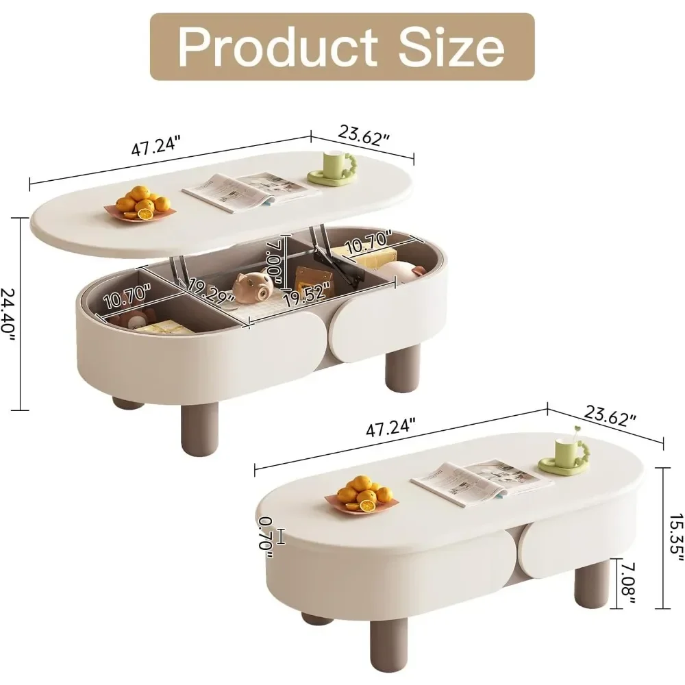 Mesa de centro, encimera ajustable, con espacio de almacenamiento, adecuada para sala de estar, dormitorio, borde de balcón circular, mesa de centro