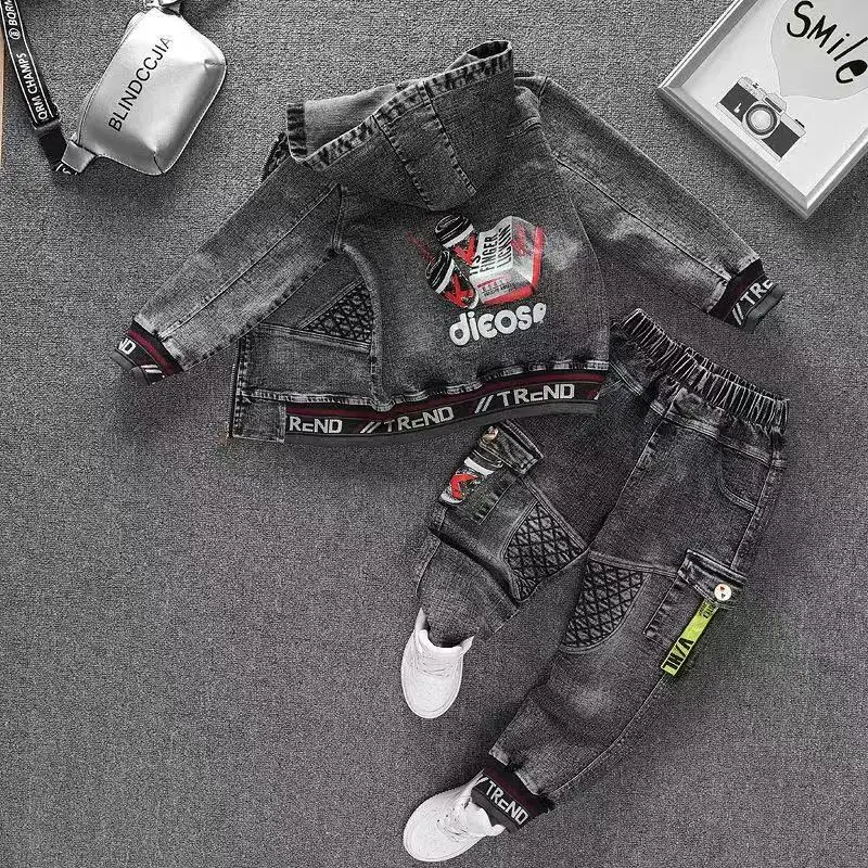 

Boys' Spring and Autumn Set 2025 New Handsome Medium sized Children's Denim Jacket Boys' Jeans Two Piece Set