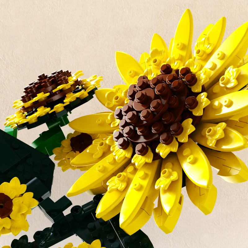 Technical Ideas Artistic Building Block Flower Sunflower Assembled Model Home Decoration Wall