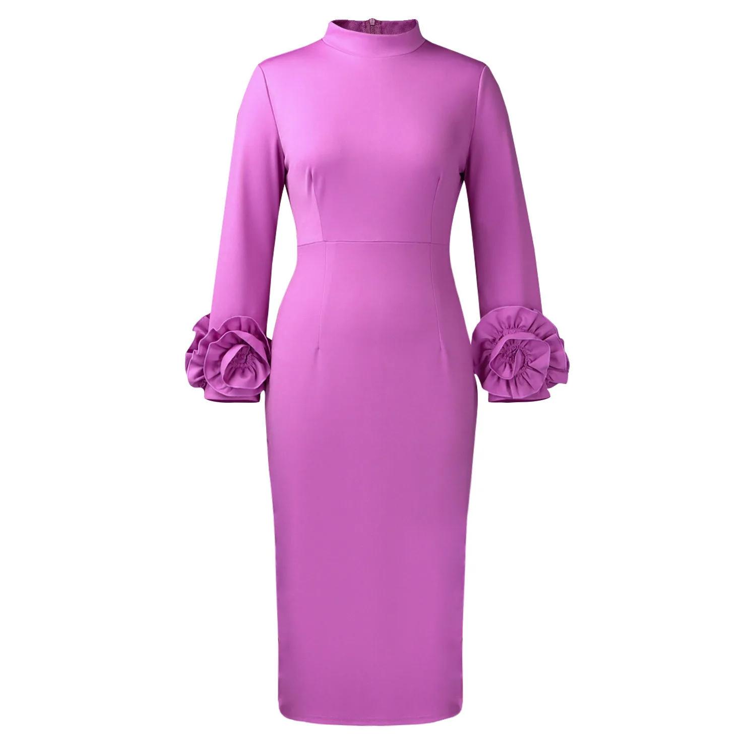 

Элегантное офисное облегающее платье-карандаш миди для женщин с круглым вырезом, объемными 3D-рукавами, подчеркивающее бедра, вечернее платье для гостей