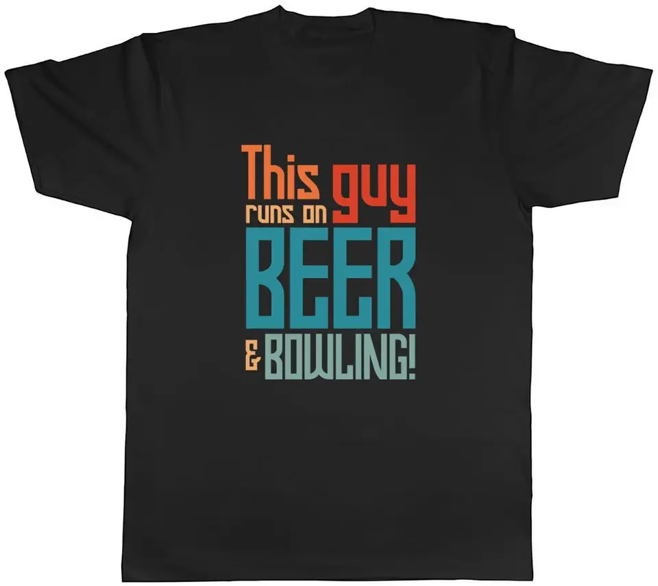 Beer Bowling Mens T-Shirt This Guy Runs on Beer & Bowling Funny Tee Gift