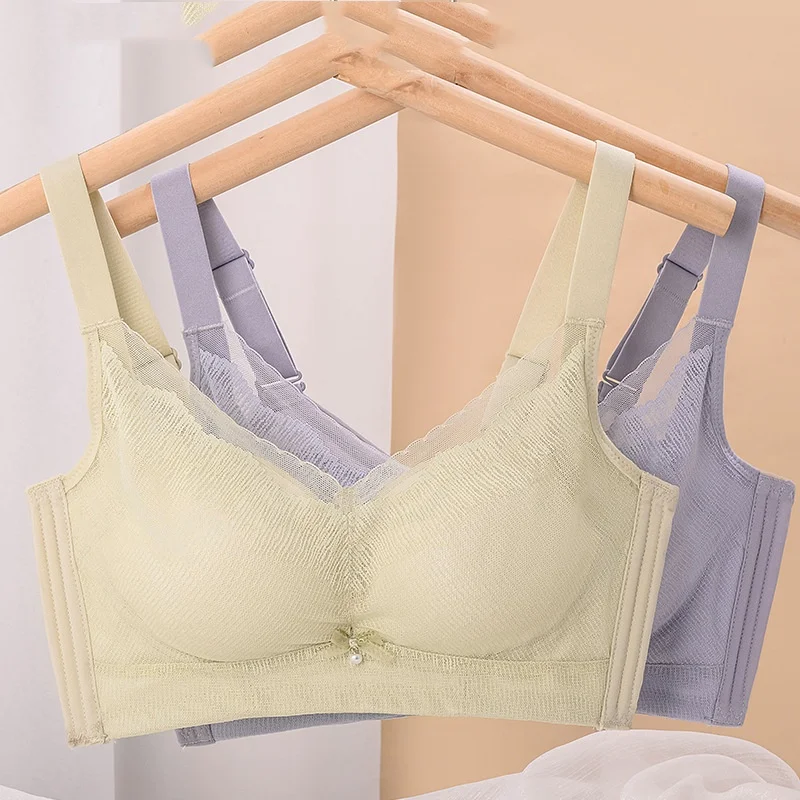 Women Bra BC Cup Simple Lace Push-up Ununderwire Underwear Summer Breathable Mesh Adjustment Bra Women's Bra