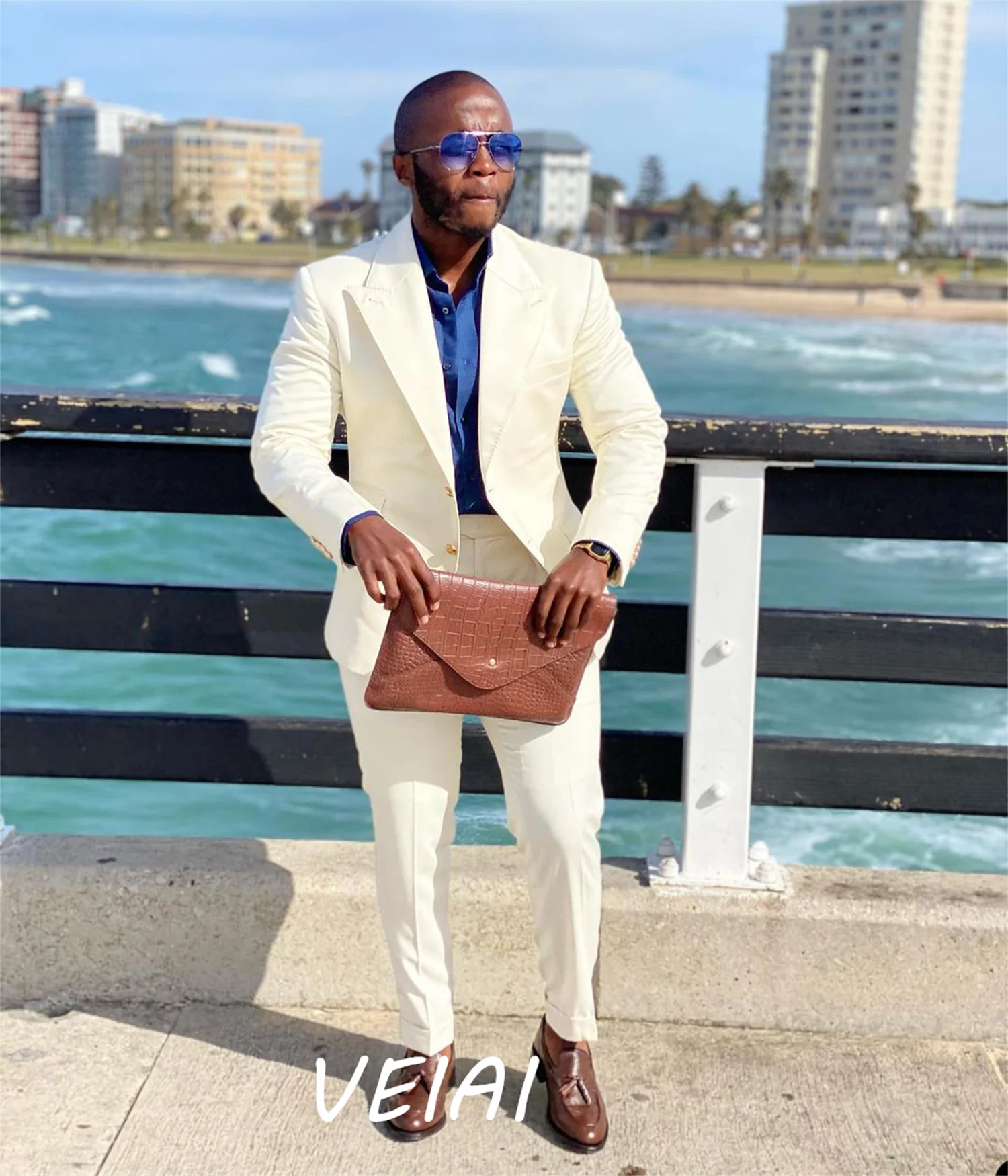

CustomizedAfrican Ivory Suits for Men 2 Pieces Peak Lapel Single Breasted Wedding Groom Tuxedos Suit Costume Homme Coat Pant