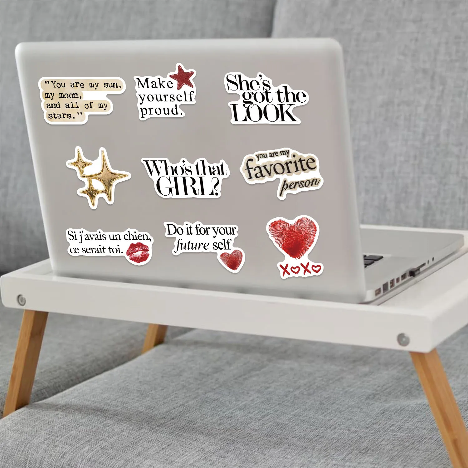 50/100 قطعة ملصقات Y2k ذهبية وحمراء للفتيات المحظوظات، ملصقات PVC للحرف اليدوية وتزيين الهواتف والأمتعة ولوح التزلج، مقاومة للماء