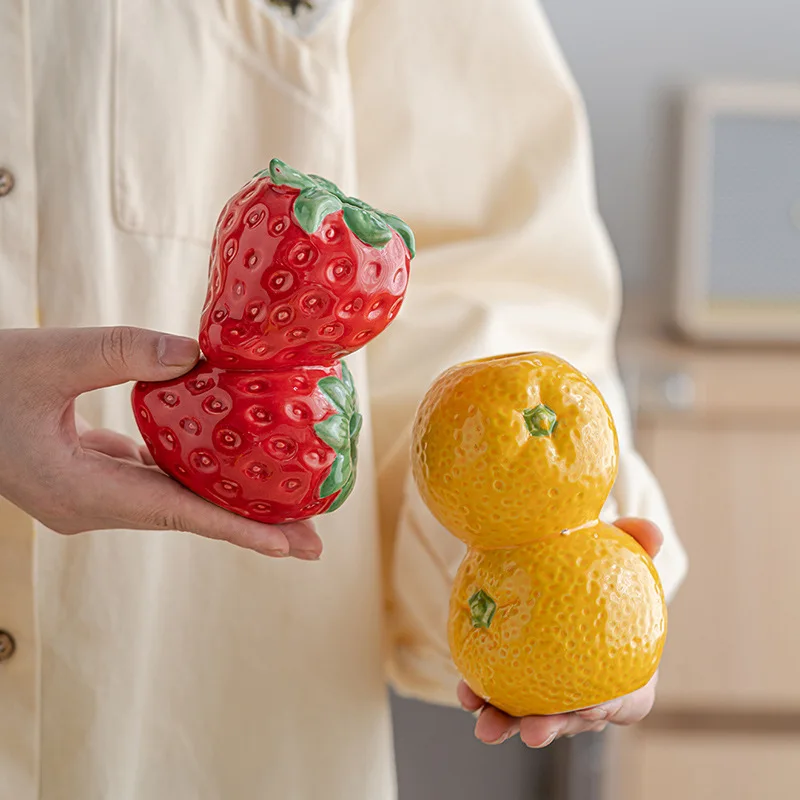 Cartoon Ceramic Fruit Candle Holder Desk Ornament Unique Style Fruit Figurines Vase Orange Lemon Candle Rack Cute Tabletop Decor