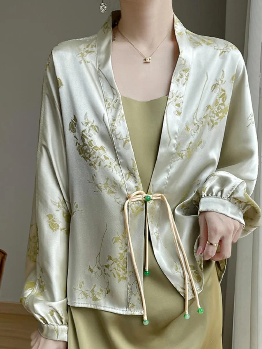 

Новый летний женский джарет с принтом Long Sve, китайский ретро Sle, цветочная вышивка, водяные чернила, маленькая верхняя одежда irt