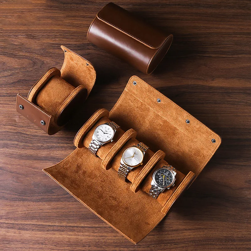 Watch Travel Storage Case Shockproof for Men High-end Luxury Watch Holder Leather 3 Slot Watches Storage Roll Surprise Box