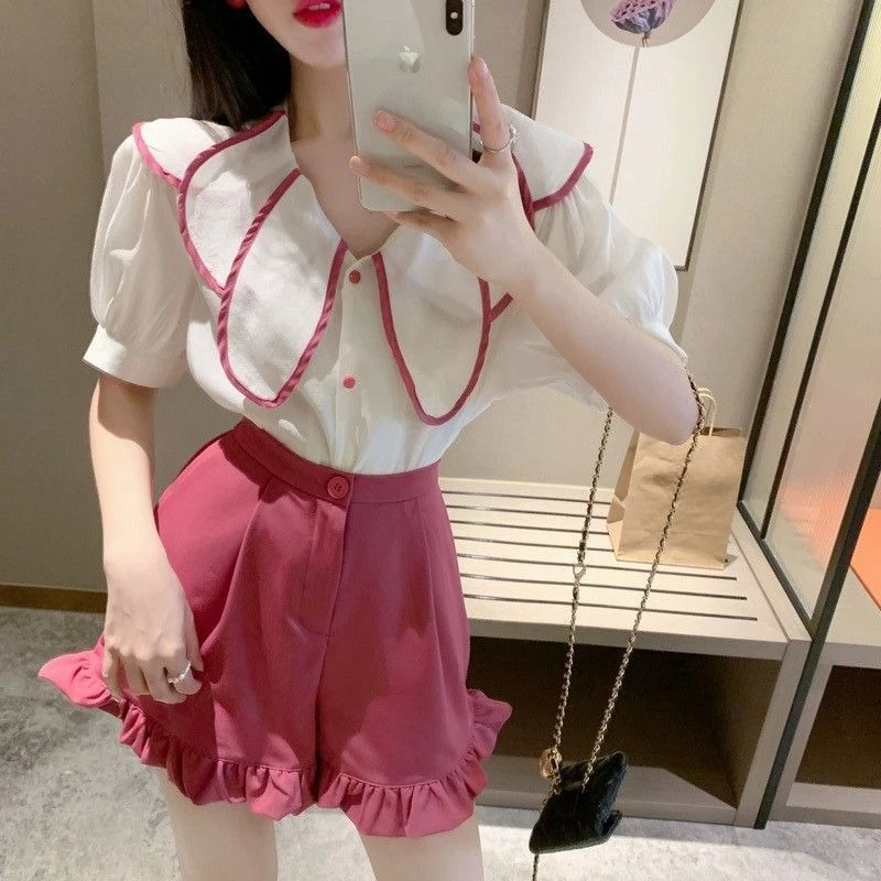 

​ Женские шорты с рюшами 2026: летние свободные брюки в корейском стиле, широкие штанины, для студентов, с драпировкой на талии, расклешенные ​