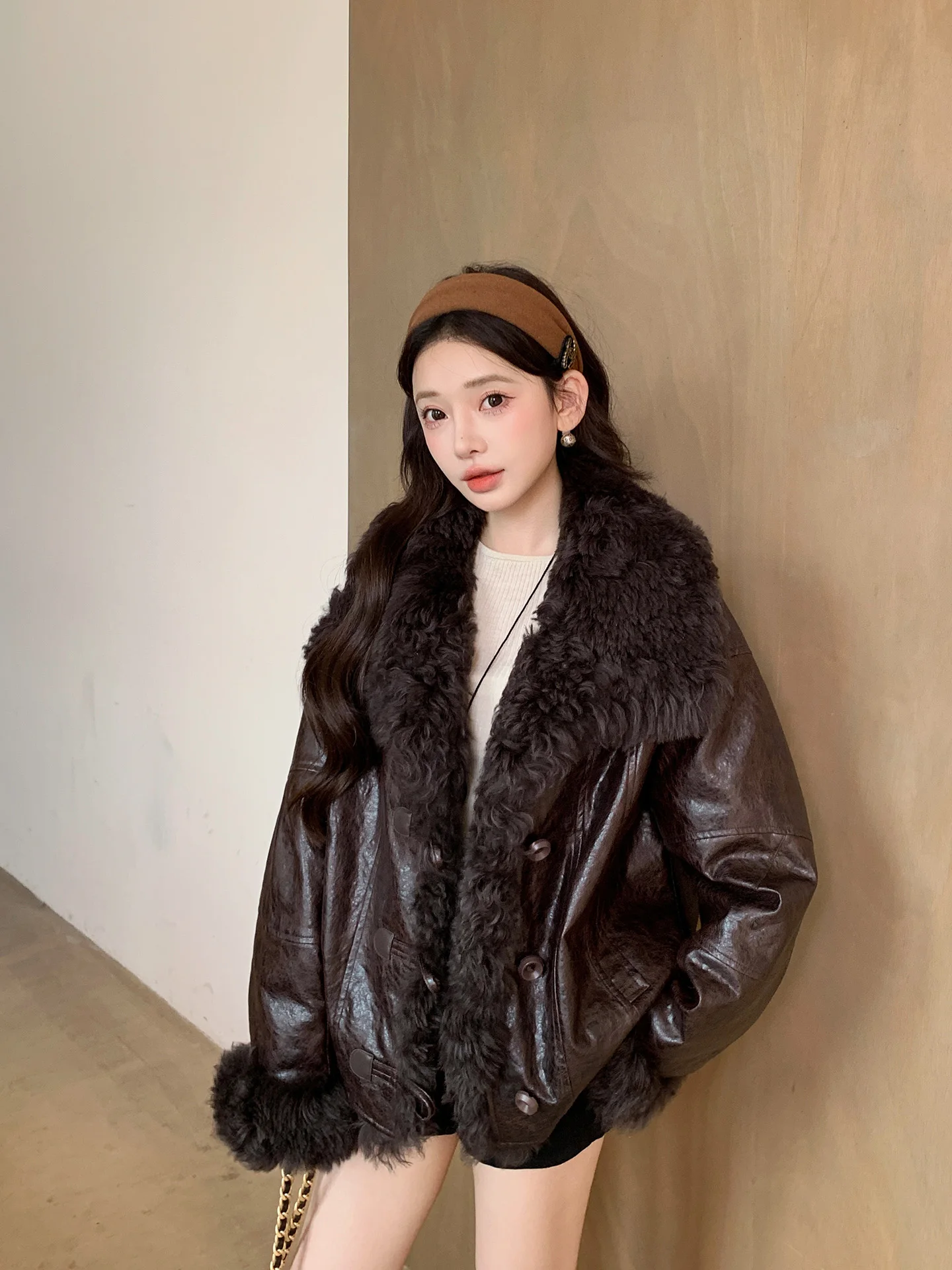 

Romantic Winter New Sle Toscan Leather Suede Fur Jaet by Su la Korean Sle Thiened ort Coat for Young Women