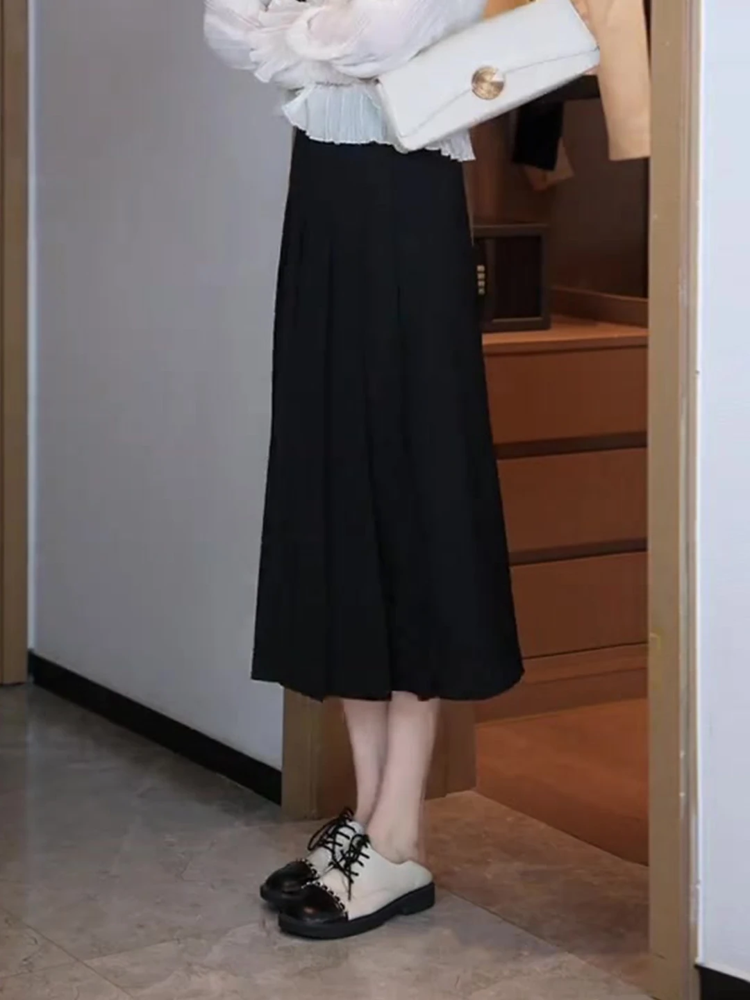 

Юбка-миди с высокой талией, уникальный дизайн, ощущение для женщин, весна-осень, новая винтажная сложенная универсальная модная юбка