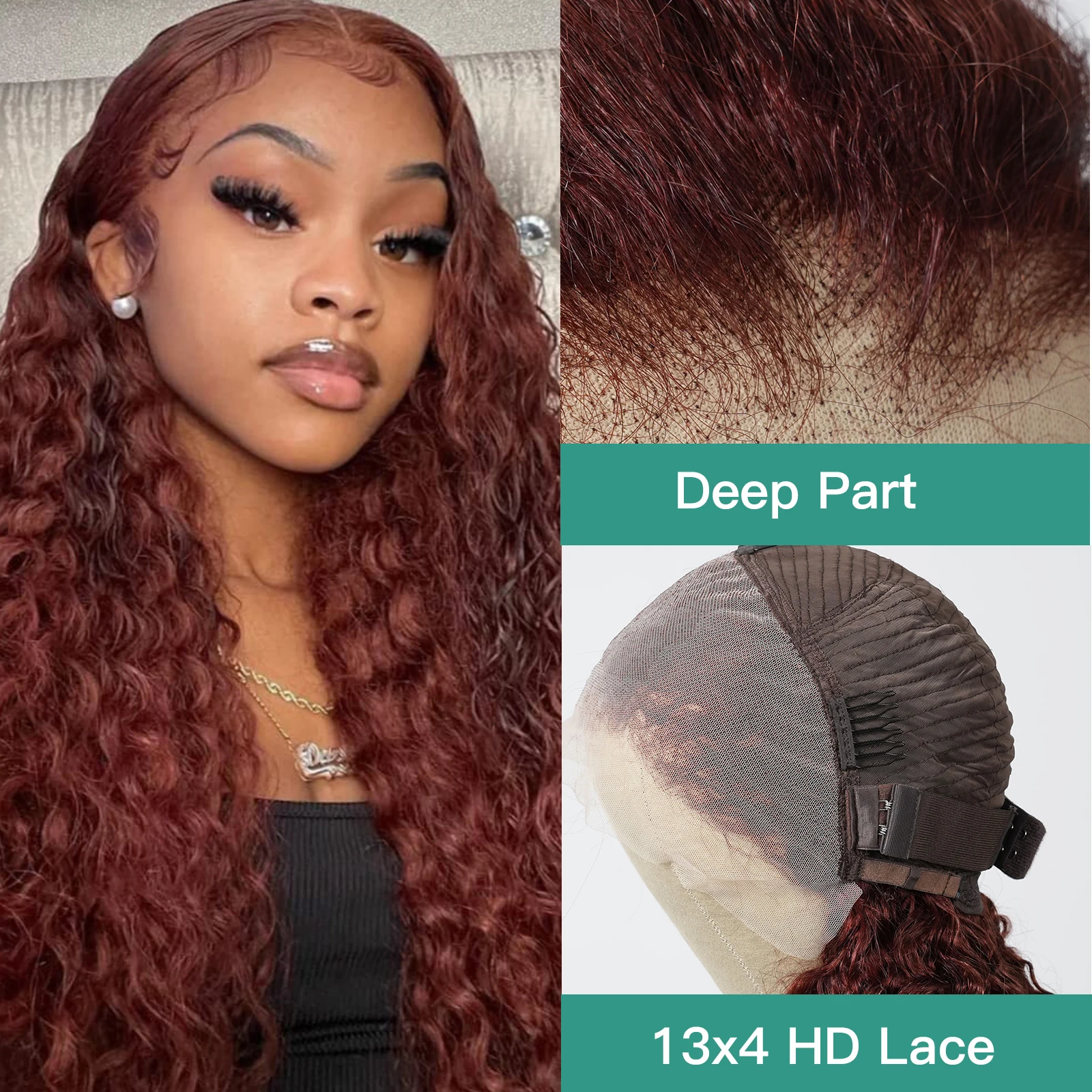 Reddish Brown Lace Wigs Human Hair 24 Inch Deep Wavy Human Hair 13x4 Lace Frontal Wigs for Black Women Afro Wig Daily Party Use