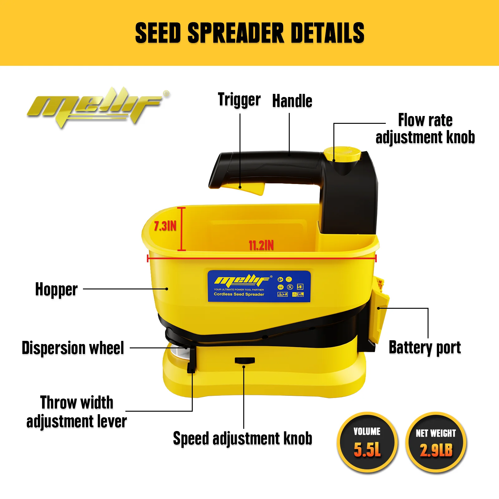 Imagem -03 - Espalhador de Fertilizante Portátil sem Fio Espalhador Elétrico para Dewalt 18v 20v Max Battery Power