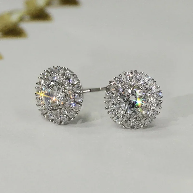 2024 Crystal Cubic Zirconia Stud Earrings Dainty Exquisite Ear Piercing  for Women Gift Silver Color Brilliant Jewelry