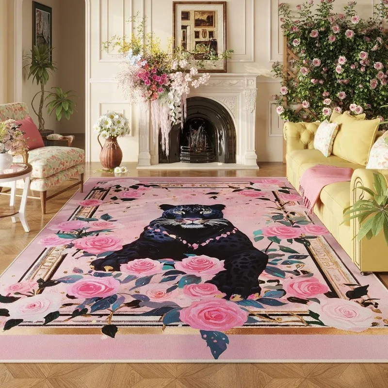 Leopard Print Carpet for Living Room Foldable Machine Washable Bedroom Soft Rug Restaurant Sofa Coffee Table Non-slip Floor Mat