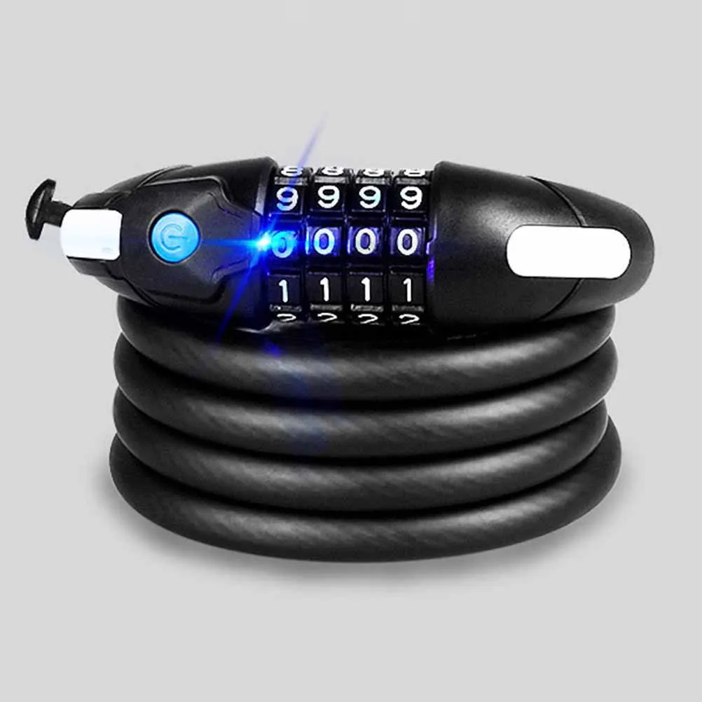 

4-значный тросовый замок с паролем, сверхмощный велосипедный кодовый замок, матовая отделка, светодиодный светильник для велосипеда, горного велосипеда, мотоцикла