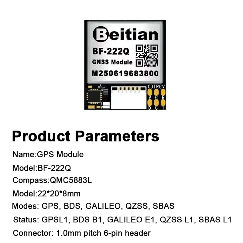 Beitian BF-222Q Modulo GPS Modulo antenna GNSS per RC Drone FPV Modello Controllore di volo Aereo Localizzazione ad ala fissa