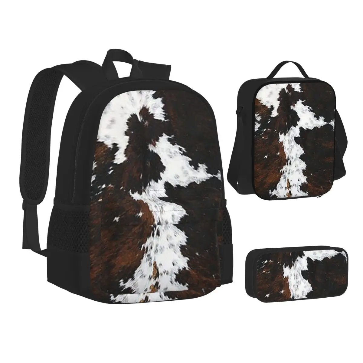 

Stylish CowFurCowhide Texture Cow Skin PrintPatter BackpacksChildren School Bags Kids Rucksack Lunch Bag Pen Bag Three-Piece Set