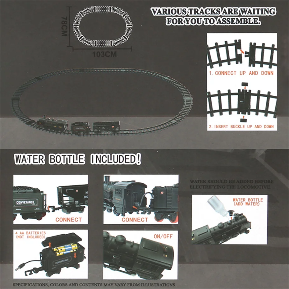 MEOA Classical Battery Operate Electric Railway Train Steam Locomotive Set Alloy Train Toys with Light&Sound Kids Gifts