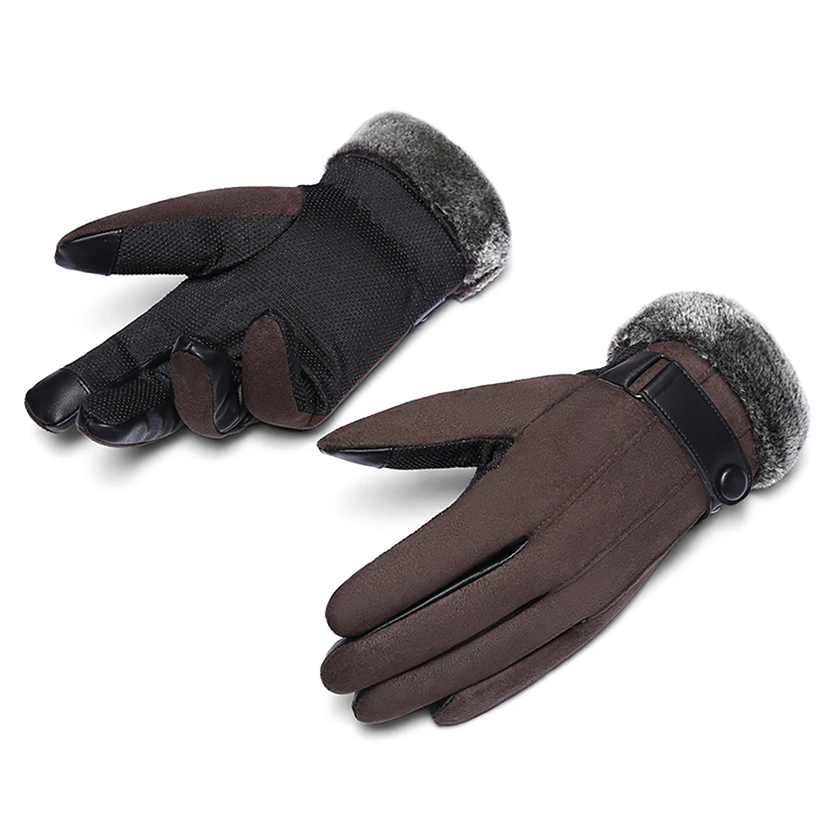 1pair Winter Warm Faux Suede Gloves Fleece Full Fingers Touch Screen Fleece Gloves for Men Women Couples Daily Outdoor Sport