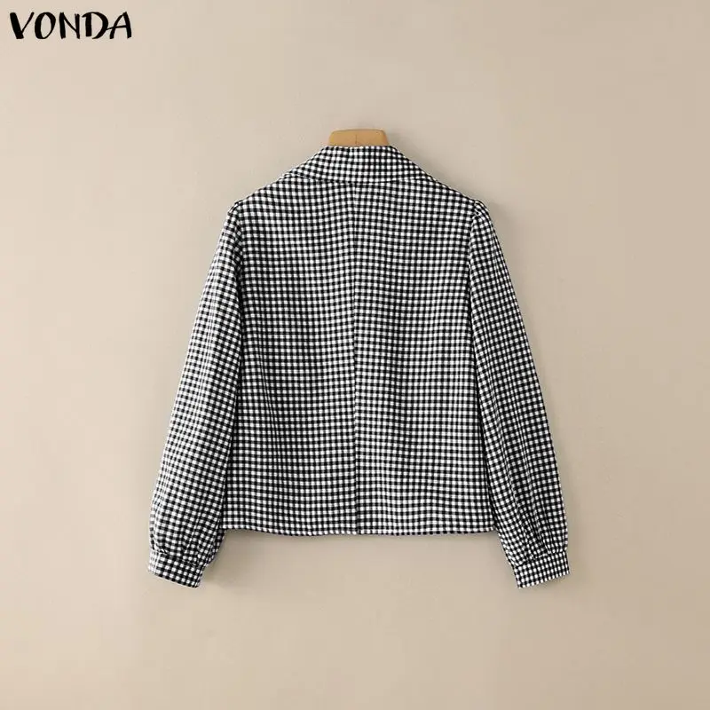 VONDA Elegante Büro Dame Mode Shirts Frauen Langarm Plaid Bluse Herbst Beiläufige Lose Vintage Print Blusas Tops Femininas