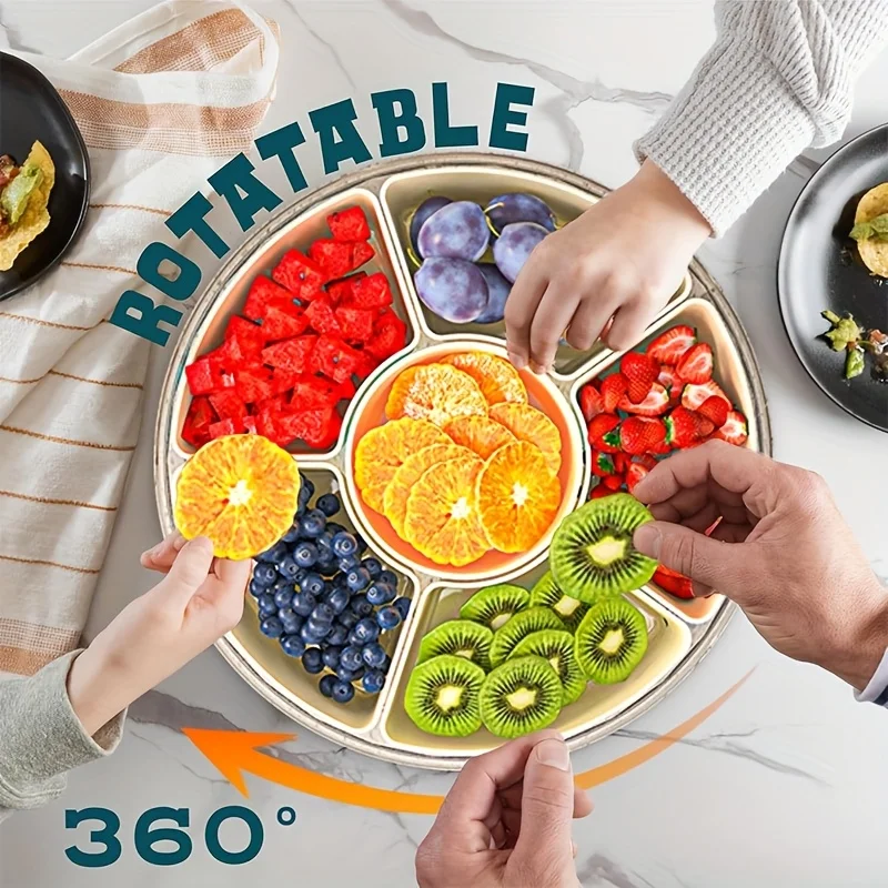 

1 Piece/rotating Snack Tray with Lid - Kitchen Tool Set, Multi-compartment Fruit and Vegetable Serving Tray, Durable PP Material