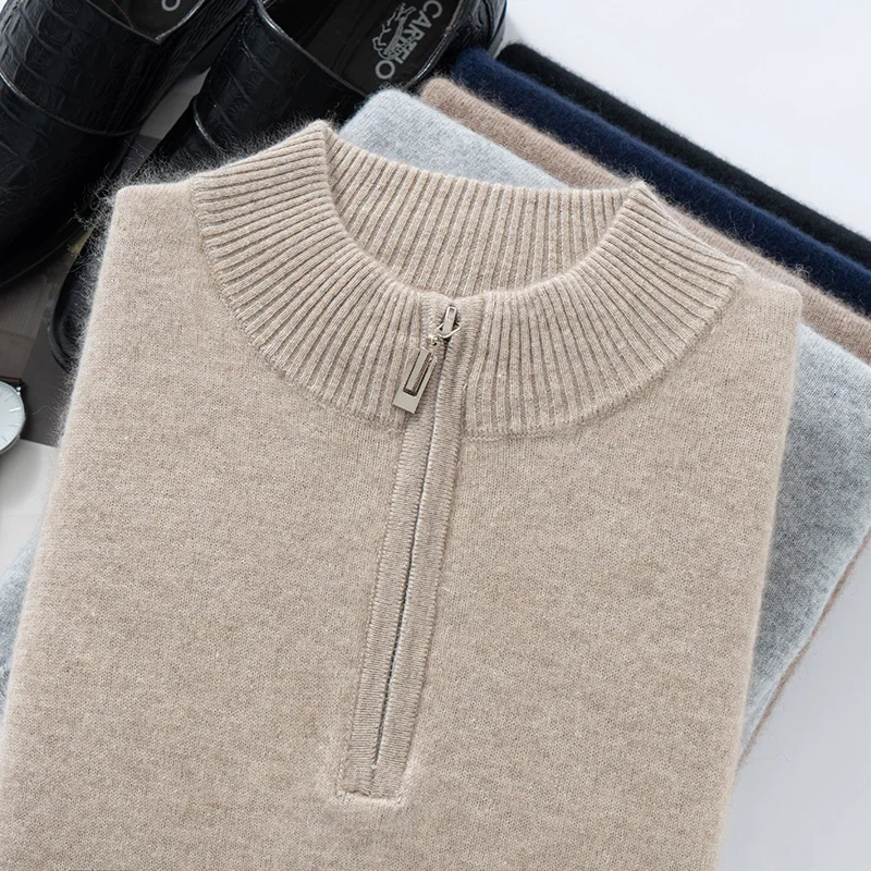 

100% Cashmere Sweater Men's Knit Half Zipper Pullover Autumn Winter New Warm Top Half High Neck Business Casual Jumper Menswear
