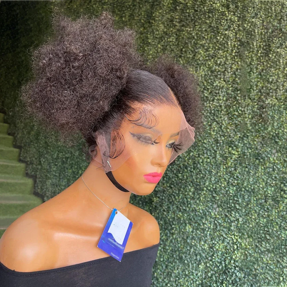 Kinky Curly 26 inch Soft Long 180 Density Natural Black Lace Front Wig For Women With BabyHair Preplucked Natural Hairline - Image 3