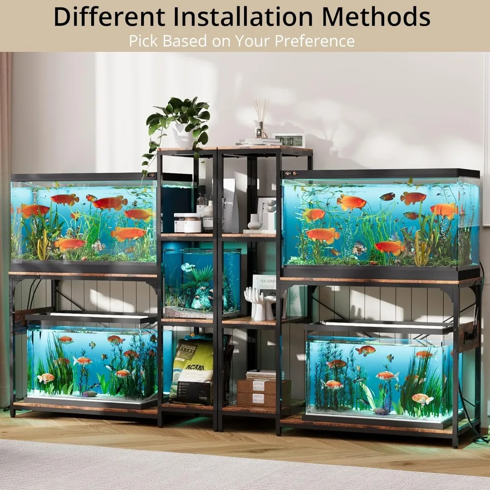 حامل خزان الأسماك سعة 20-29 جالونًا مع مخرج طاقة، حامل حوض السمك الخشبي مع أرفف لتخزين ملحقات خزان الأسماك، ثقيل