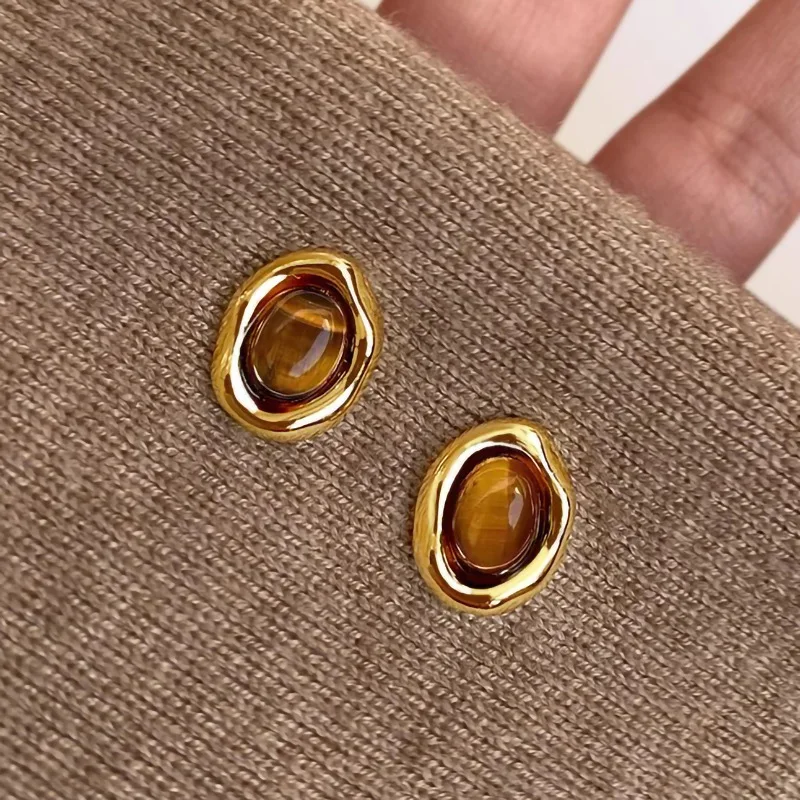 2026 New Gold Inlaid Tiger Stone Wedding Exquisite High-end Delicate Earrings Elegant Trend Personality Creative Romantic Gift
