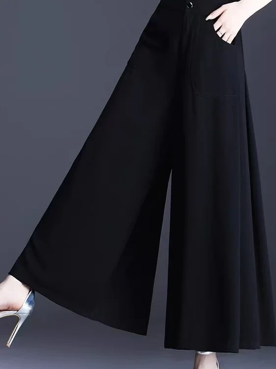 plus Size Fashionable Wide Leg Skirt Pants Women's Loose Elastic Waist Slimming Nine Point Summer Trousers Korean Style