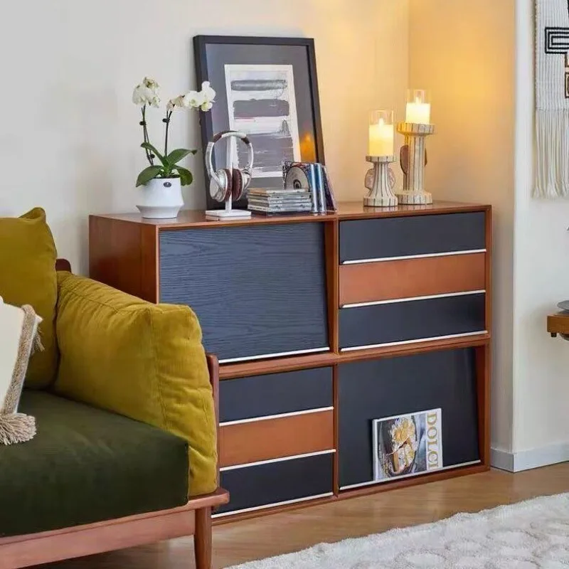 Solid wood antique chest cabinet, living room module combination sofa side cabinet, small apartment TV cabinet