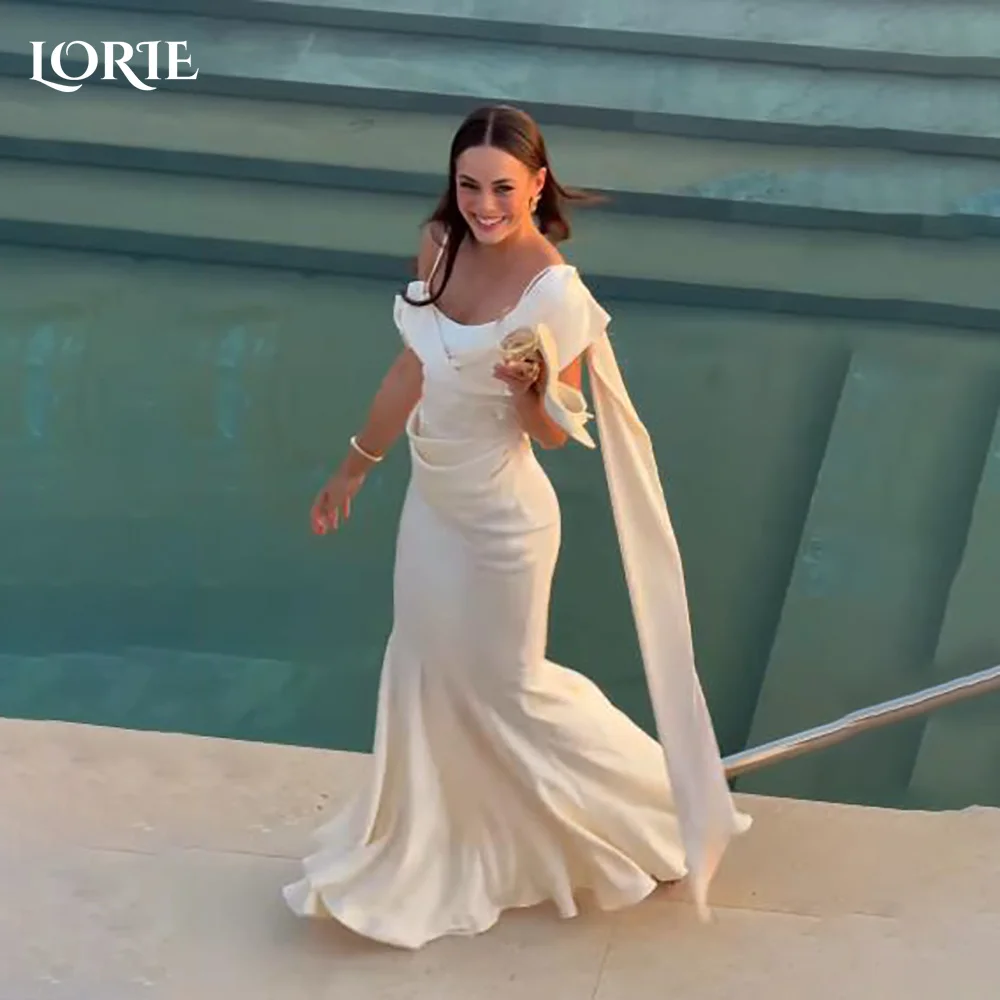 

LORIE Beach Wedding Dresses Spaghetti Straps Pleats Bobycon Mermaid Bride Gown Ruched Bridal Dress vestidos de novia Customized