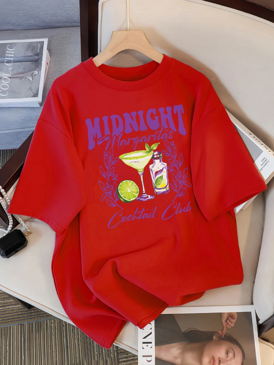Midnight Margaret Cocktail Club Design Tee Shirts O-Neck Loose Short Sleeve Trendy  Top Casual Summer Womens T-Shirt
