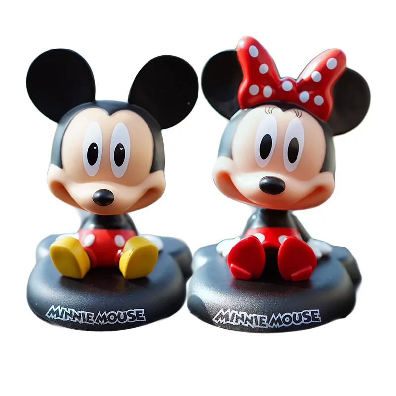 Disney Kawaii Mickey Maus Minnie Wackelkopf Anime Ornament Puppe Schütteln Kopf Cartoon Modell Auto Dekor Zubehör Kinder Hobby Spielzeug