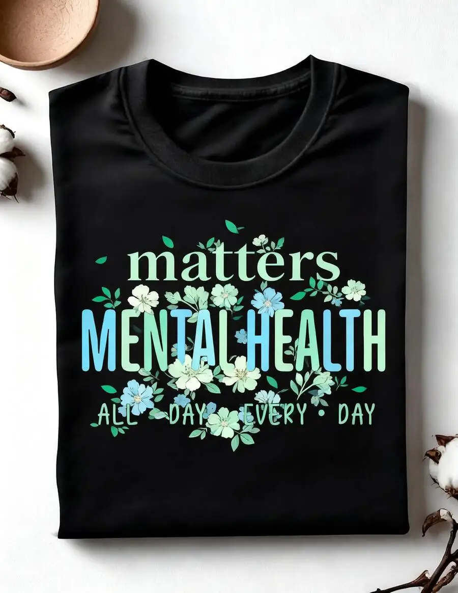 Mental Health Matters Motivational Therapist Psychologist Teacher Graphic T‑Shirt Crew Neck Short Sleeve Casual Tee