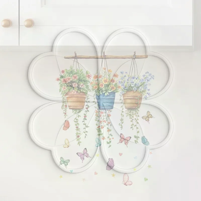 Hanging Potted Flowers Butterfly Wall Sticker Removable Decal For Home Bedroom Living Room Wall Decor